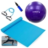 Kit Bola de Pilates 55 Cm + Colchonete Tapete Yoga + Extensor Forte com Al�as + Mini Bomba