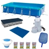 Kit Piscina 10.000 L + Capa + Forro + Filtro 220v + Cloro + Peneira + Flutuador