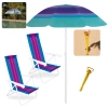 Kit 2 Cadeiras de Praia Reclin�vel 4 Posi��es + Guarda Sol Fps 70 1,50m + Saca Areia Suporte Piscina