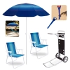 Kit Carrinho de Praia com Avan�o + 2 Cadeiras de Praia + Guarda Sol Fps 70 1,50m + Saca Areia Jardim
