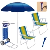 Kit Carrinho Praia Avan�o + Guarda Sol Fps 70 1,50 M + 2 Cadeiras de Praia Alta Alum�nio+ Saca Areia