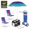 Kit Carrinho de Praia com Avan�o + Guarda Sol 1,50 M + 2 Cadeiras Alta de A�o + Bolsa T�rmica 36 L