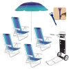 Kit Praia 4 Cadeiras Alum�nio + Carrinho com Avan�o + Saca Areia + Guarda Sol Fps 70 1,50 M Piscina
