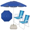 Kit Praia Guarda Sol 1,60 M Bagum + Base Branca 18 L + 2 Cadeiras Alumínio