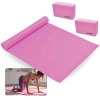 Kit Colchonete Tapete para Yoga Pilates + 2 Blocos na Cor Rosa Treino Exercicios