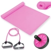 Kit Colchonete Eva Rosa + Extensor El�stico Tens�o Leve + Roda Abdominal Yoga / Pilates