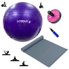 Kit Bola Su��a 55cm Pilates + Mini Bomba + Colchonete Eva 4mm Cinza + Roda Abdominal Rosa Treino