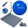 Kit Bola Sua 65cm + Mini Bomba + Colchonete Eva 4mm Cinza + Roda Abdominal Pilates e Treino