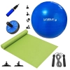 Kit Bola Sua 65cm + Roda Abdominal + Colchonete Verde + Corda de Pular + Mini Bomba Yoga Pilates