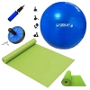 Kit Bola Suia 65cm + Mini Bomba + Roda Abdominal + Colchonete Verde para Pilates, Yoga e Treino