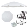 Kit Guarda Sol Branco 1,60m + Base 21kg + Cadeira de Praia Retro para Piscina