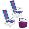 Kit 2 Cadeiras de Praia Alumínio 4 Posições + Caixa Térmica 34 Litros Cor Açai para Parque, Camping