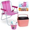 Kit Cadeira de Praia Infantil Rosa Bel + Caixa Termica 6 Litros Rosa + Baldinho de Praia 8 Peas Colorido