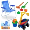 Kit Cadeira de Praia Infantil + Baldinho Areia, Pazinha, Rastelo Brinquedo de Areia