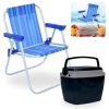 Kit Cadeira de Praia Infantil Azul Bel + Caixa Termica Preta Pequena 6 L para Passeios Parque