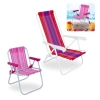 Kit Cadeira de Praia Infantil Alumnio Rosa + Cadeira de Praia Adulto 4 Posies em Ao Colorida