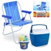 Kit Cadeira de Praia Infantil Azul Bel + Caixa Termica 6 Litros Azul + Baldinho de Praia 8 Peas Colorido