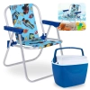 Kit Cadeira de Praia Infantil Azul Hot Wheels + Caixa Termica Azul Pequena 6 L para Passeios Parque
