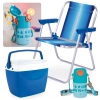 Kit Garrafa Trmica 500ml Ao Inox Azul + Cadeira de Praia Infantil + Caixa Trmica 6 Litros Pequena