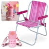 Kit Garrafa Térmica Infantil Kids 500ml Aço Inox Alça e Canudo + Cadeira de Praia Infantil Rosa Bel