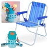 Kit Cadeira de Praia Infantil Azul Bel + Garrafa de gua Trmica 500ml Azul Ao Inox e Ala