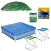 Kit Piscina Infantil 400 Litros Estrutural + Capa, Forro + Guarda Sol + 2 Banquetas Dobraveis