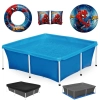 Kit Piscina Quadrada 2000 Litros + Capa e Forro Mor + Bola e Boias Homem-aranha