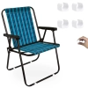 Kit Cadeira de Praia Xadrez Marine em Ao Mor + Protetor para o P da Cadeira Quadrado Branco Evita Riscos