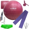 Kit Bola Suia 65cm Textura Cravo Massage Ball + Mini Bomba + Faixa Elstica Tenso Mdia + Mini Band Mdia