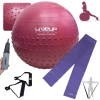 Kit Bola Suia 65cm Textura Cravo Massage Ball + Mini Bomba + Faixa Elstica Tenso Mdia + Par de Puxadores