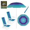 Kit 2 Cadeiras de Praia 4 Posies em Ao + Guarda Sol Fps 70 1,50 M + Saca Areia Colorido Parque