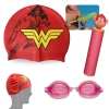 Kit Touca Infantil Personagem Mulher Maravilha + Oculos de Natao + Lana gua Colorido