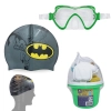 Kit Touca Infantil + Oculos de Natao com Proteo Nasal Personagem Batman + Baldinho para Praia