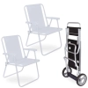 Kit 2 Cadeiras de Praia Brancas + Carrinho com Avano em Aluminio Mor