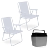 Kit 2 Cadeiras Praia Brancas Dobraveis + Caixa Trmica 26 Litros Cinza e Preta para Casa, Jardim e Parque