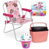 Kit Cadeira de Praia Infantil Rosa Patrulha Canina + Baldinho de Praia Rosa + Caixa Termica 6 L Rosa