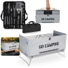 Kit Churrasco Porttil 16 Peas Inox Premium com Estojo + Churrasqueira Porttil To Go Vira Maleta a Carvo