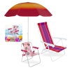 Kit Cadeira Infantil Rosa Patrulha Canina + Cadeira Praia Adulto 4 Pos Colorida + Guarda Sol 1,50m