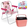 Kit Cadeira de Praia Infantil Rosa Patrulha Canina + Caixa Termica Rosa Pequena 6 L para Passeios Parque