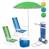 Kit 2 Cadeiras de Praia 4 Pos� A�o + Carrinho com Avan�o + Guarda Sol 1,60m + Caixa Termica 26 L