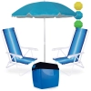 Kit 2 Cadeiras 4 Pos� em A�o + Guarda Sol 1,60 M Colorido + Caixa Termica 26l Azul e Preta