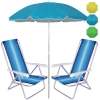 Kit 2 Cadeiras de Praia 4 Posi��es Alum�nio + Guarda-sol 1,60 M Al-mare Neon Colorido