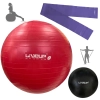 Kit Bola Anti Estouro Vermelha 45 Cm + Faixa Elastica Media + Overball 25 Cm + Bomba Inflar Academia