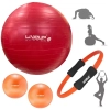 Kit Funcional Bola Pilates Vermelha 45cm + Anel Fortalecedor + 2 Overball 25cm + Bomba Inflar Treino