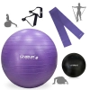 Kit Treino Bola Roxa 55cm+ Faixa Elastica Media+ Overball 25cm+ Puxador + Bomba Inflar Academia Yoga