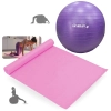 Kit Bola Anti Estouro Pilates Roxa 55 Cm + Bomba Inflar + Colchonete Rosa 1,73m Academia Treino Yoga