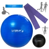 Kit Bola Sua Azul 65cm+ Mini Band Forte+ Faixa Elstica Media+ Overball 25cm + Bomba Inflar Treino