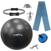 Kit Bola Yoga Preta 65 Cm+ Anel Fortalecedor+ Bomba Inflar + Faixa Elstica Forte+ Rodinha Abdominal