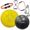 Kit Bolas Yoga Preta 65cm+ Amarela 75cm+ Anel Fortalecedor+ Extensor Elstico 3 Tenses+ Bomba Inflar