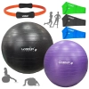 Kit Bolas Su��as Yoga Roxa 55 Cm + Preta 65 Cm + Mini Bands 3 Tens�es + Bomba Inflar + Anel Pilates